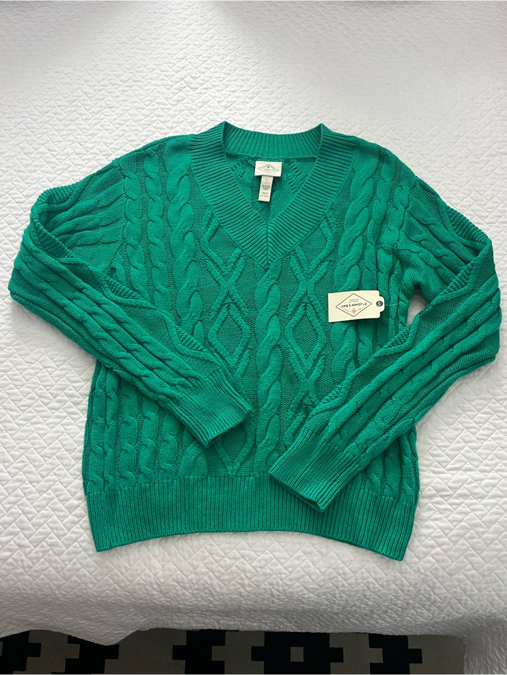 St. John's Bay Emerald Green Cable-Knit V-Neck Sweater